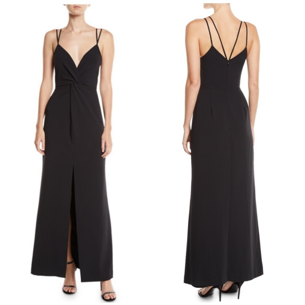 Parker Black Aiden Stretch Crepe Center-Slit Dress in‎ Black Size 0